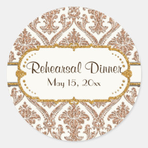 Sticker Rond Faux Gold Parties scintillant Damask Floral Patal 