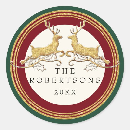 Sticker Rond Faux Gold Parties scintillant Moderne Reindeer Per (Devant)