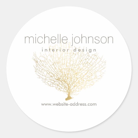 Sticker Rond Faux Gold Sea Fan Coral (Devant)