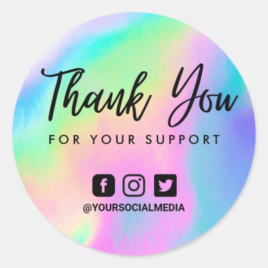 Sticker Rond Faux Holographique Merci médias sociaux (Devant)