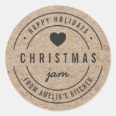 Sticker Rond Faux Kraft Christmas Jam Kitchen Joyeuses Fêtes (Devant)