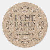 Sticker Rond Faux Kraft Rustique Flore Maison Cuite Avec Amour (Devant)
