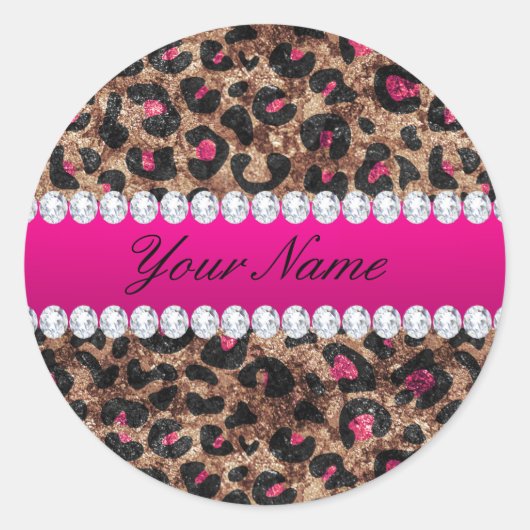 Sticker Rond Faux Leopard Rose rose chaud huile et diamants (Devant)