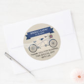 Sticker Rond Faux Linen Bleu foncé Tandem Mariage de vélo (Enveloppe)