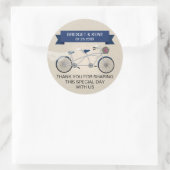 Sticker Rond Faux Linen Bleu foncé Tandem Mariage de vélo (Sac)