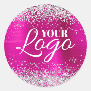 Sticker Rond Faux logo en feuille de couleur rose chaud paillet