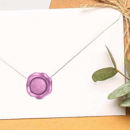 Sticker Rond Faux monogramme initial en cire rose