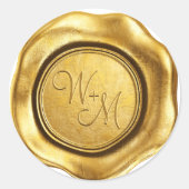 Sticker Rond Faux Monogramme Initiales Cire D'or Mariage (Devant)