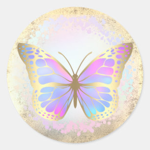 Sticker Rond faux papillon holographique
