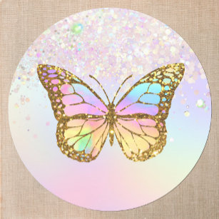 Sticker Rond faux papillon holographique