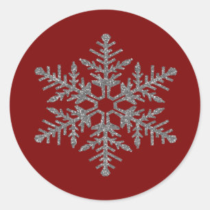 Sticker Rond Faux Parties scintillant d'argent rouge