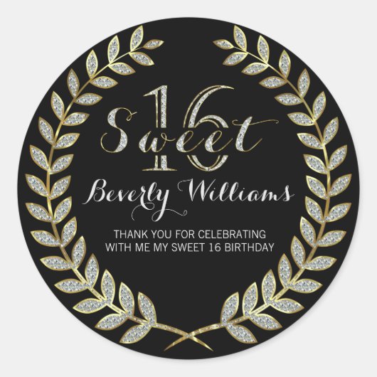 Sticker Rond Faux Parties scintillant & Gold Wreath Sur Black S (Devant)