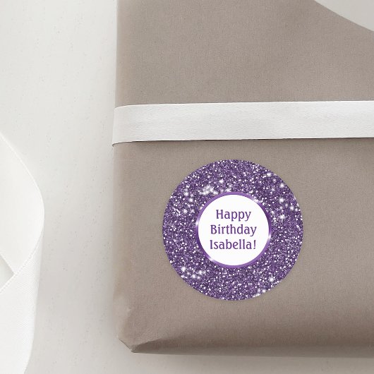 Sticker Rond Faux Parties scintillant violet look personnalisé