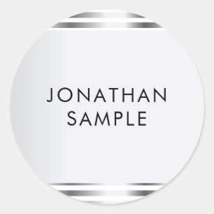 Sticker Rond Faux personnalisées Silver Glamor Élégant Modèle