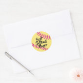 Sticker Rond Faux points de suture de softball rose scintillant (Enveloppe)