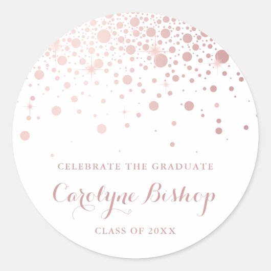 Sticker Rond Faux Rose Gold Confetti Graduation personnalisée (Devant)