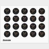Sticker Rond Faux Rose Gold et Black Dotée Mariage Merci (Feuille)