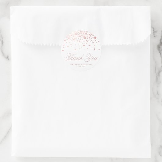 Sticker Rond Faux Rose Gold Foil Confetti Mariage Merci (Sac)