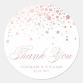 Sticker Rond Faux Rose Gold Foil Confetti Mariage Merci (Devant)