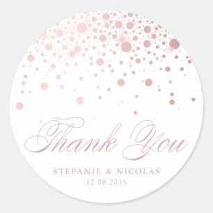Sticker Rond Faux Rose Gold Foil Confetti Mariage Merci
