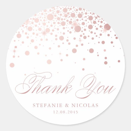 Sticker Rond Faux Rose Gold Foil Confetti Mariage Merci (Devant)