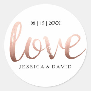 Sticker Rond Faux Rose Gold Foil Love