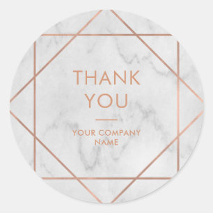 Sticker Rond Faux Rose Gold Géométrique sur marbre   MERCI