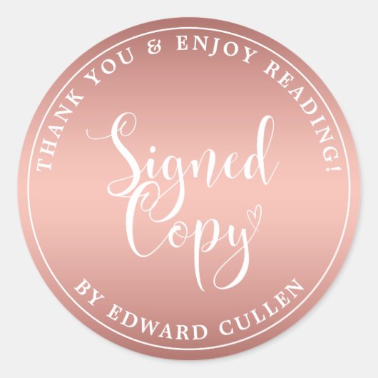 Sticker Rond Faux Rose Gold Heart écriture manuscrite Signé (Devant)