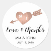 Sticker Rond Faux Rose Gold Heart Merci Mariage Faveur (Devant)