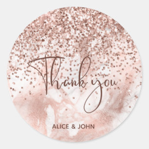 Sticker Rond Faux Rose Gold Marble Girl Parties scintillant