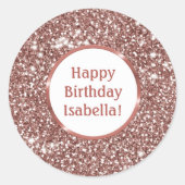 Sticker Rond Faux Rose Gold Parties scintillant Look Custom Joy (Devant)
