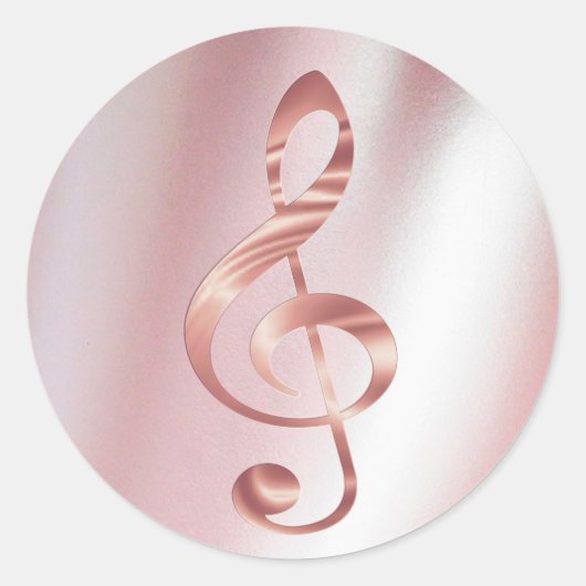 Sticker Rond faux rose or musique treble clef sur fausse feuill (Devant)