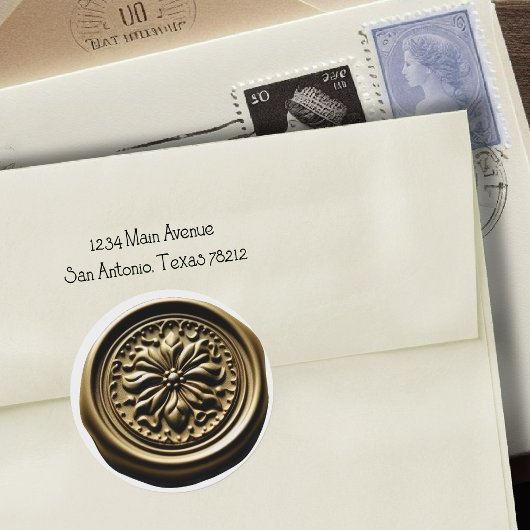 Sticker Rond Faux Sceau de cire Impression profonde Fleur d'or