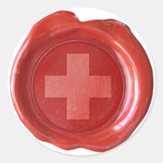 Sticker Rond FAUX SCEAU DE CIRE - ROUGE avec CROIX BLANCHE (Devant)