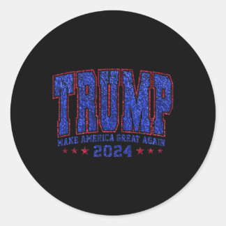Sticker Rond Faux Sequins Trump 2024 Président Make America Tru