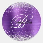 Sticker Rond Faux Shiny Silver Parties scintillant Amethyst Foi (Devant)