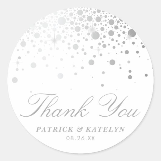 Sticker Rond Faux Silver Foil Confetti Dots Mariage Merci (Devant)