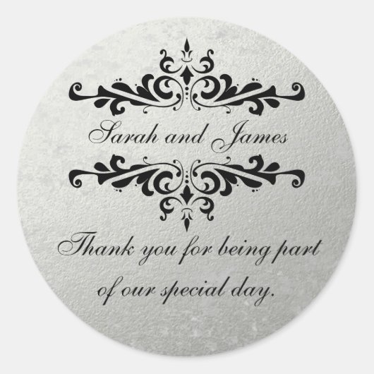Sticker Rond Faux Silver Foil Mariage Favoriser Merci (Devant)