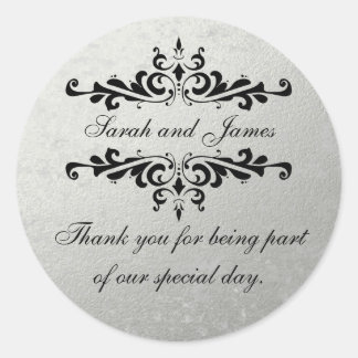 Sticker Rond Faux Silver Foil Mariage Favoriser Merci