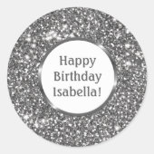 Sticker Rond Faux Silver Grey Parties scintillant Custom Joyeux (Devant)