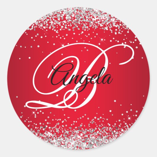 Sticker Rond Faux Sparkly Silver Parties scintillant Rouge Ombr (Devant)