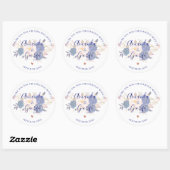 Sticker Rond Faux Vellum Blue Floral Élégant Mariage Script (Feuille)