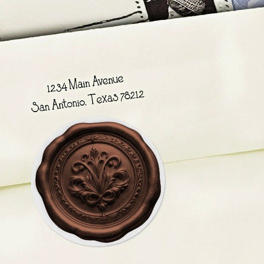 Sticker Rond Faux Wax Envelope Seal Style 4 Milk Chocolate
