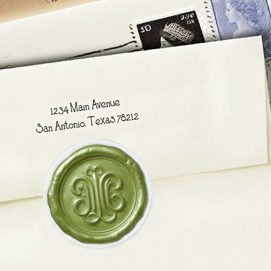 Sticker Rond Faux Wax Seal Deep Impression Olive Green