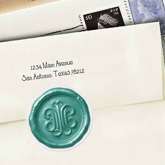 Sticker Rond Faux Wax Seal Deep Impression Teal Blue 