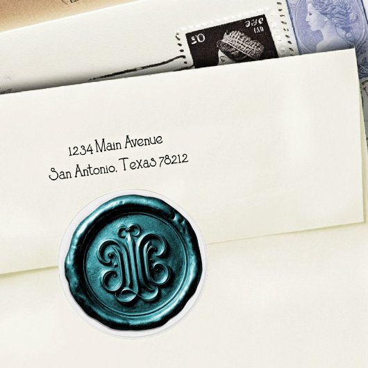 Sticker Rond Faux Wax Seal Deep Impression Teal Blue 2