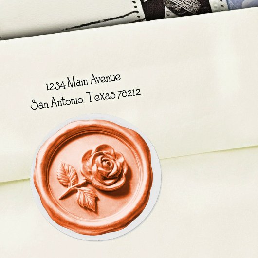 Sticker Rond Faux Wax Seal Peach Rose 2 Deep Impression