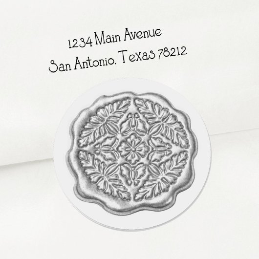 Sticker Rond Faux Wax Seal, Silver Metallic