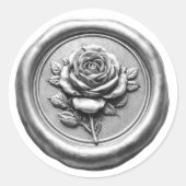Sticker Rond Faux Wax Seal Silver Rose Deep Impression (Devant)