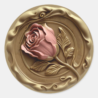 Sticker Rond Faux Wax Stamp Envelope Seal Gold Pink Rose Flower